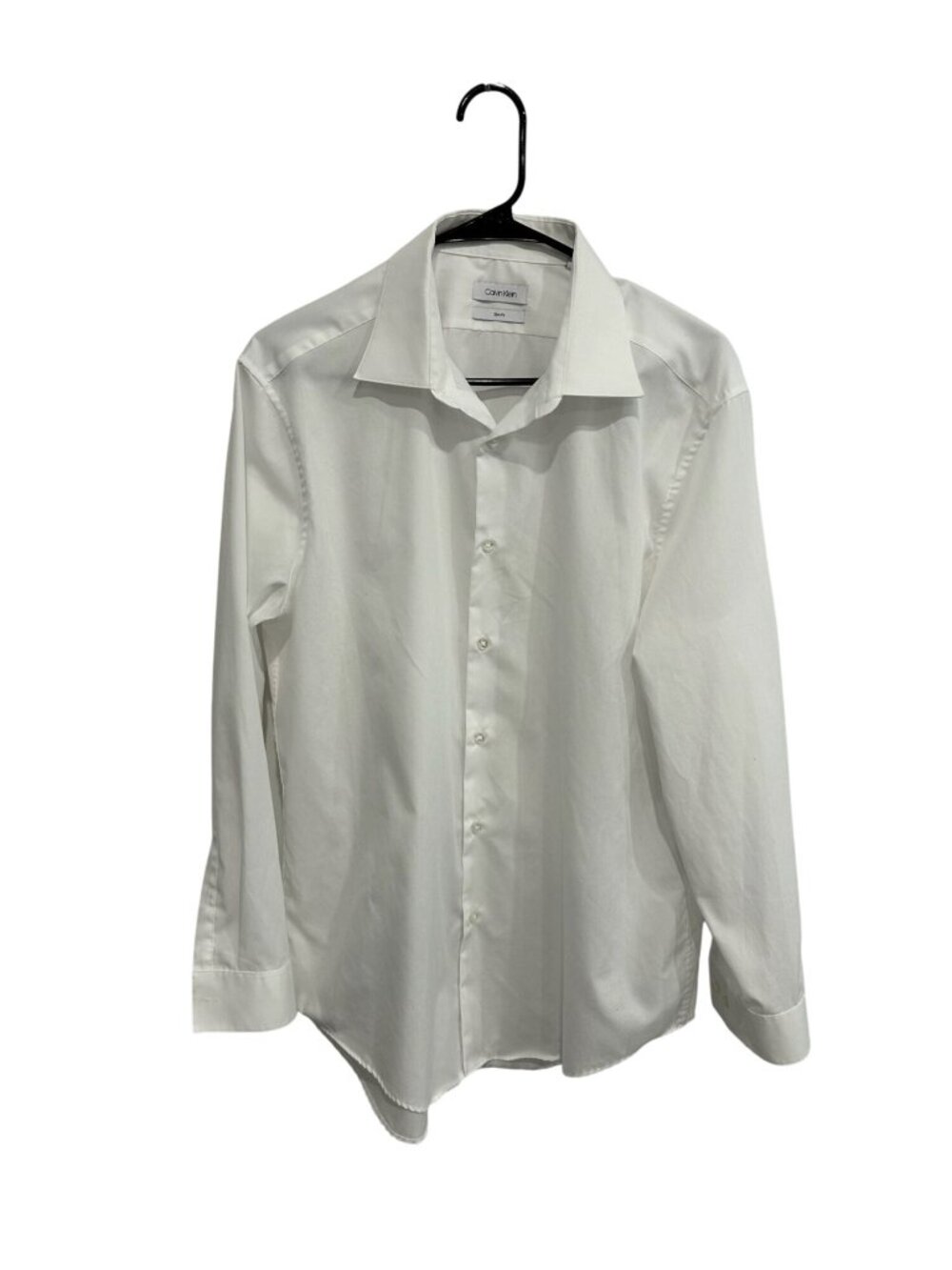 Calvin Klein Large Mens White Slim Fit Button-Up Dress Shirt Minimalist